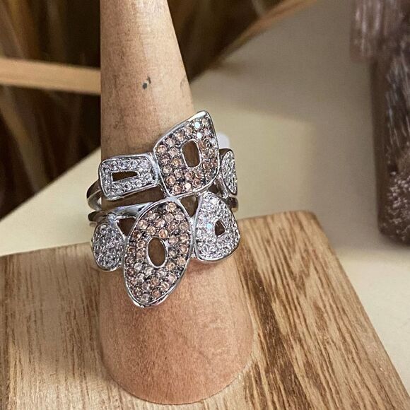 Champagne AAA CZ Rhodium and Ruthenium Brass Statement Ring Size 9 - Picture 3 of 8